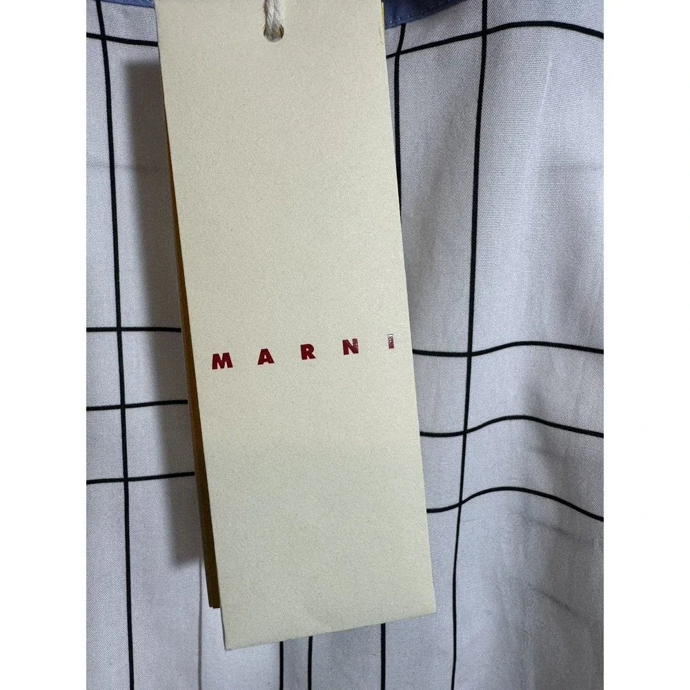 Marni Checked Button-Down Shirt With Blue Yoke – White/Black – IT 50 (L) NWT